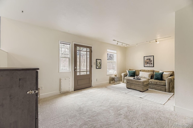 7953 S Garrison Way, Littleton, CO 80128 - carpeted living room with rail lighting and baseboards