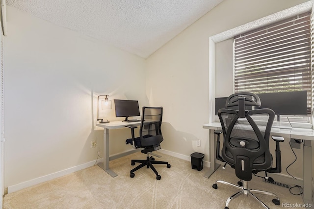 7953 S Garrison Way, Littleton, CO 80128 - carpeted home office featuring a textured ceiling and vaulted ceiling
