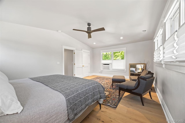 400 S Gilpin St, Denver, CO 80209 - bedroom with light wood-style flooring, vaulted ceiling, recessed lighting, and ceiling fan