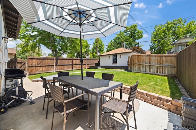 400 S Gilpin St, Denver, CO 80209 - fenced backyard with outdoor dining space, a patio, and a grill