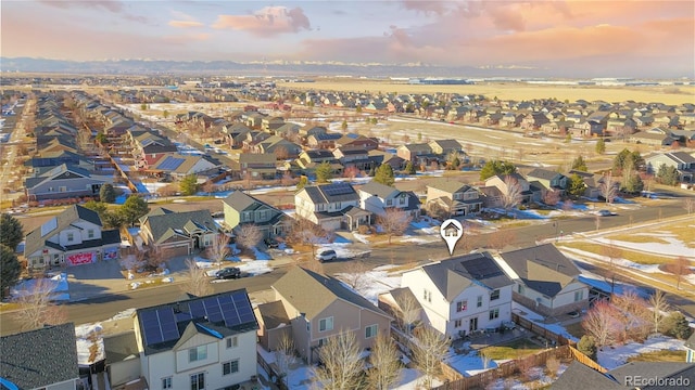 view of aerial view at dusk