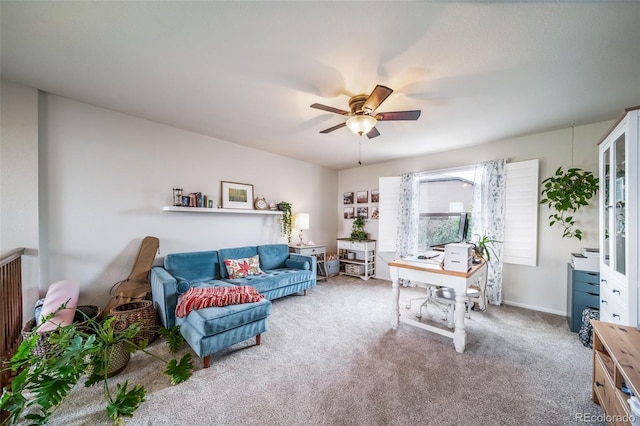 21502 E Idyllwilde Dr, Parker, CO 80138 - living room featuring ceiling fan, carpet floors, and a desk