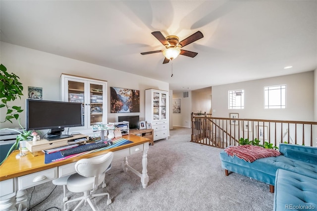 21502 E Idyllwilde Dr, Parker, CO 80138 - office area featuring a ceiling fan and carpet flooring