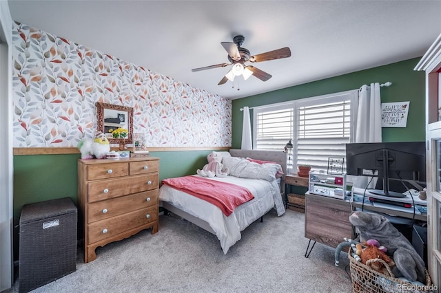 21502 E Idyllwilde Dr, Parker, CO 80138 - carpeted bedroom with wallpapered walls and a ceiling fan