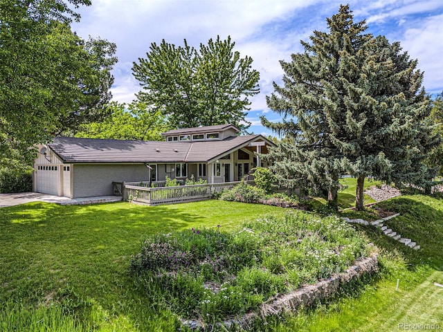 78 Fairway Ln, Littleton, CO 80123 - view of front of house with a garage, a front lawn, concrete driveway, and stucco siding