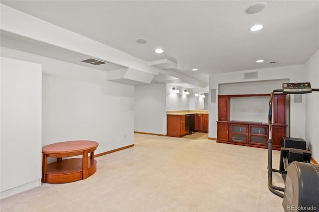 78 Fairway Ln, Littleton, CO 80123 - unfurnished living room featuring light carpet, recessed lighting, and wet bar