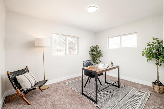 office area with baseboards and carpet flooring