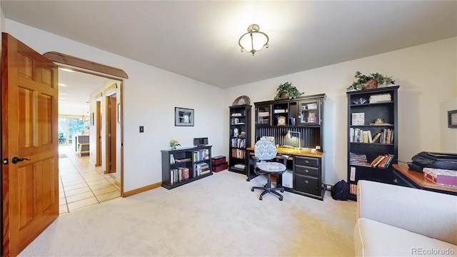 view of carpeted home office