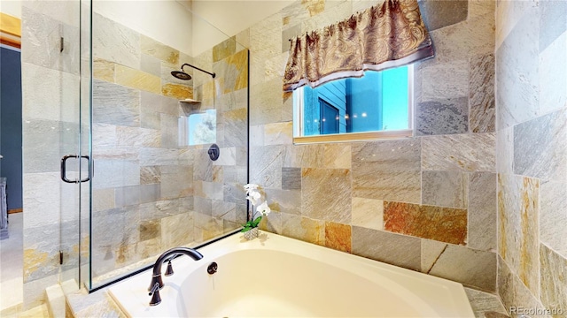 bathroom with plus walk in shower