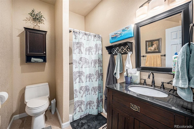 12051 E Lake Cir, Greenwood Village, CO 80111 - full bath featuring vanity, tile patterned flooring, a shower with shower curtain, and a textured wall