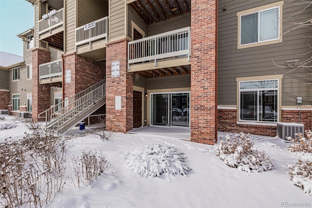 view of snow covered building