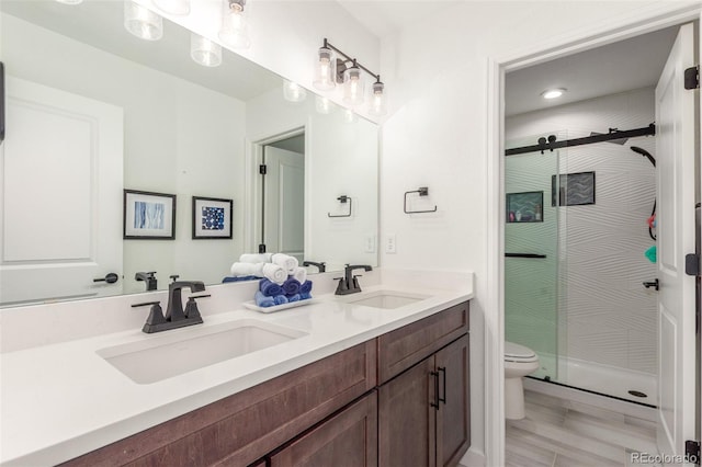 full bath featuring a sink, toilet, and a stall shower