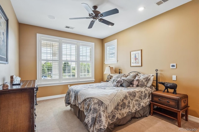 8717 Ridgepoint Dr, Castle Pines, CO 80108 - bedroom featuring light colored carpet, ceiling fan, and recessed lighting