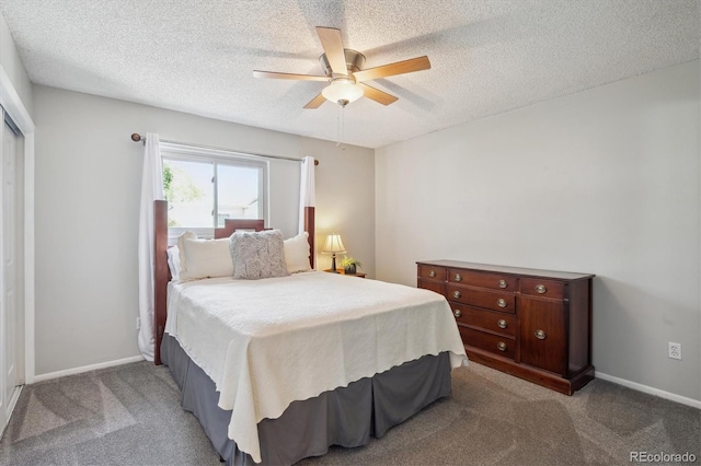 1799 S Lee St Unit B, Lakewood, CO 80232 - bedroom with a textured ceiling, carpet, a ceiling fan, and baseboards
