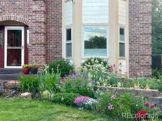 doorway to property featuring brick siding