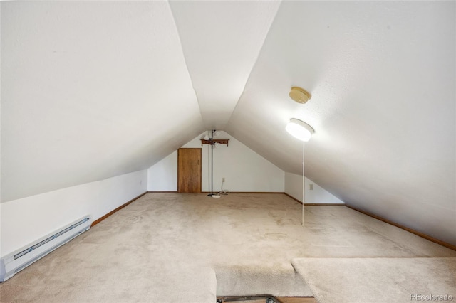 4992 White House Trl, Evergreen, CO 80439 - additional living space with baseboard heating, carpet floors, lofted ceiling, and baseboards