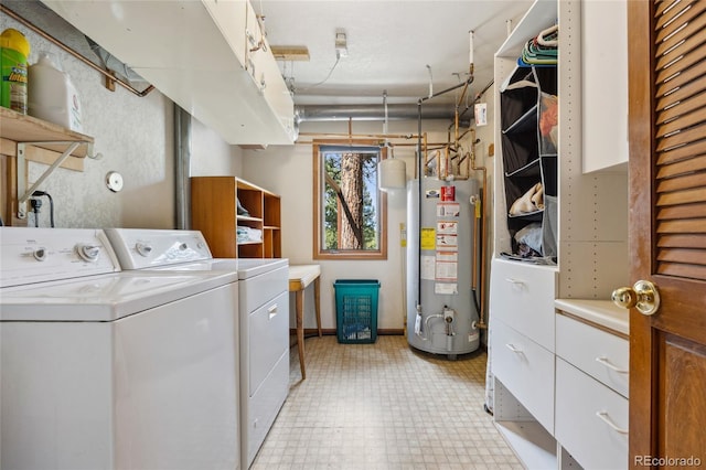 4992 White House Trl, Evergreen, CO 80439 - laundry area featuring water heater, washing machine and dryer, light flooring, and baseboards