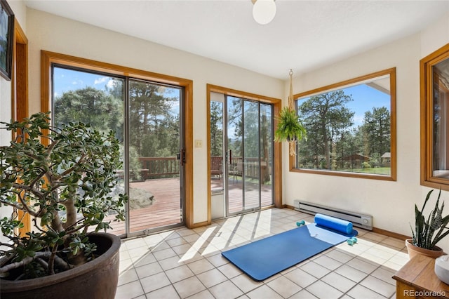 4992 White House Trl, Evergreen, CO 80439 - doorway with a baseboard heating unit and light tile patterned floors