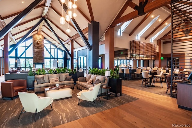 8014 Trinity Peak Ln, Castle Rock, CO 80108 - lobby with high vaulted ceiling and beam ceiling