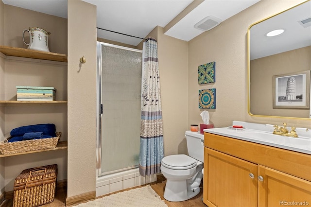 1204 Catalpa Cir, Broomfield, CO 80020 - full bath with a stall shower, vanity, and wood finished floors