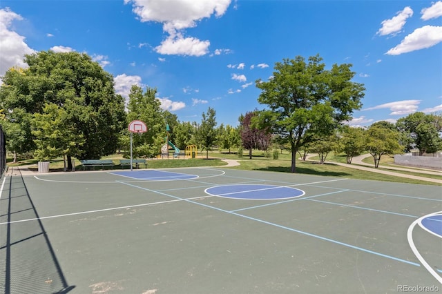 1204 Catalpa Cir, Broomfield, CO 80020 - view of basketball court with community basketball court, a yard, and view of scattered trees