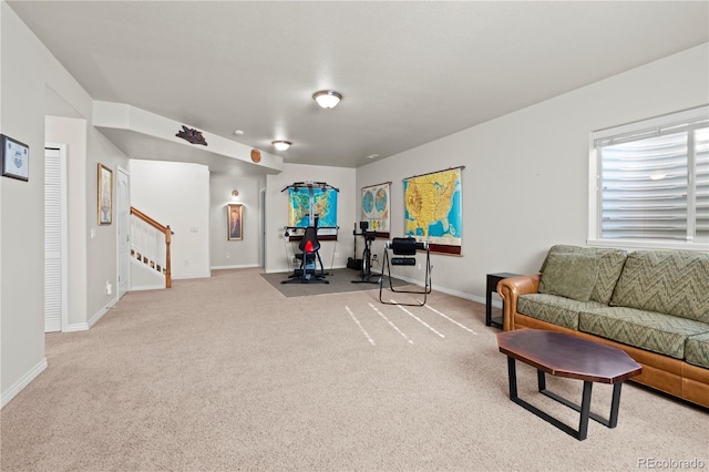 2663 Cinnabar Rd, Colorado Springs, CO 80921 - carpeted living room with baseboards and stairs