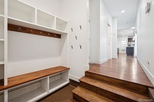 2377 S Humboldt St, Denver, CO 80210 - mudroom featuring wood finished floors and recessed lighting