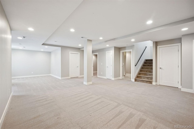 2377 S Humboldt St, Denver, CO 80210 - finished basement featuring stairs, light colored carpet, and recessed lighting