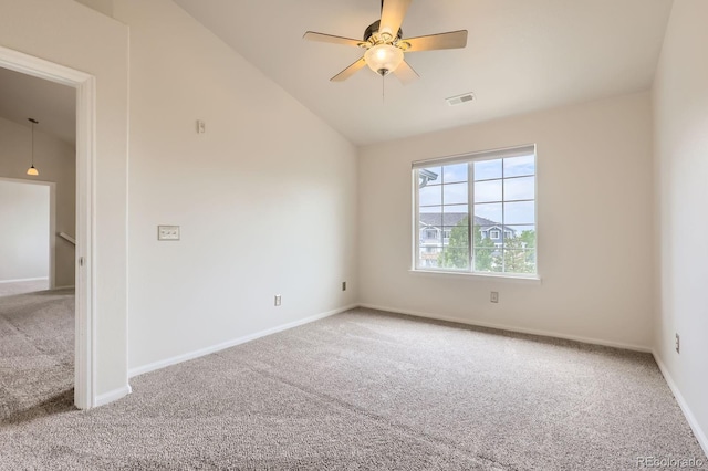 5255 Memphis St Unit 224, Denver, CO 80239 - carpeted spare room with lofted ceiling, a ceiling fan, and baseboards