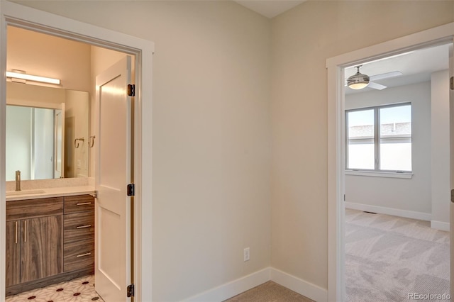 interior space featuring light carpet and sink