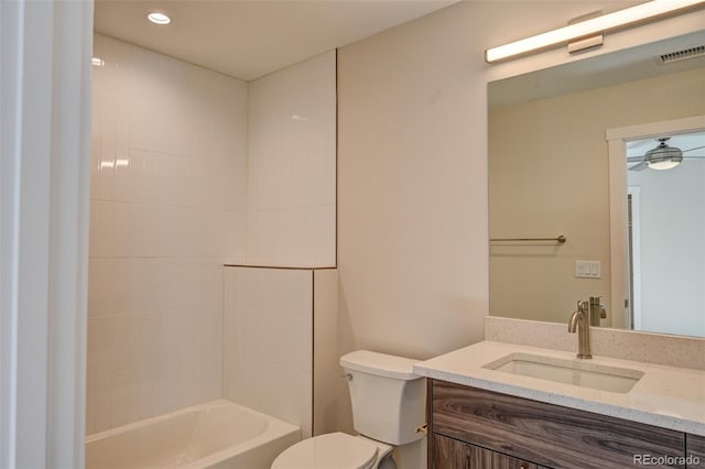 full bathroom with vanity,  shower combination, and toilet