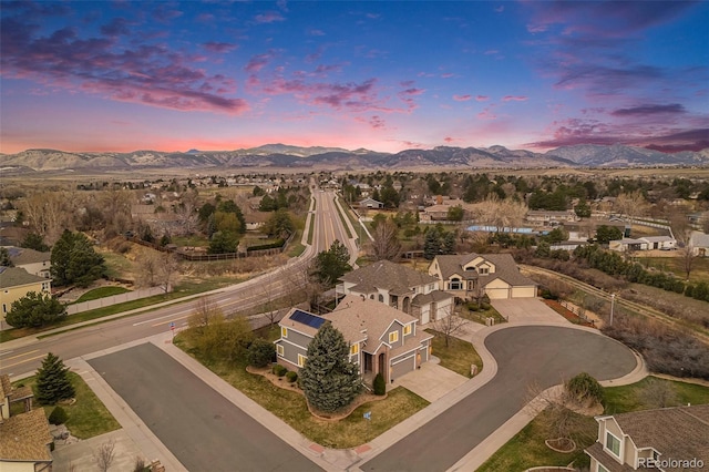 aerial view with a residential view and a mountain view