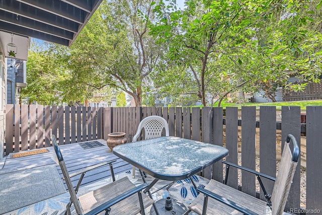 wooden terrace featuring a fenced backyard