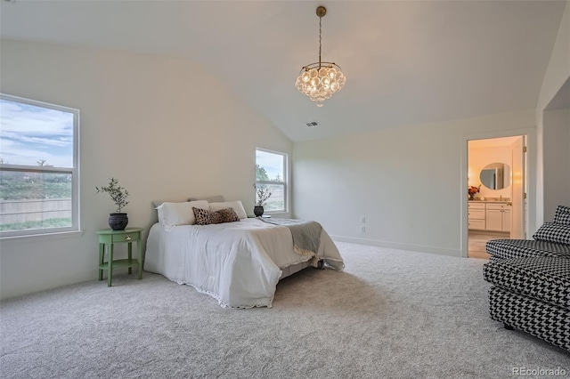 22367 Quail Run Dr, Parker, CO 80138 - bedroom featuring a chandelier, lofted ceiling, and carpet floors