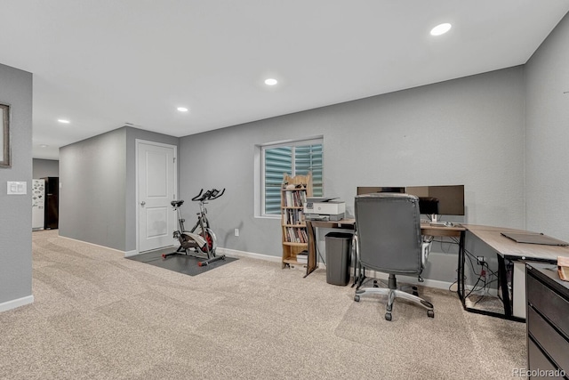 office space featuring light carpet