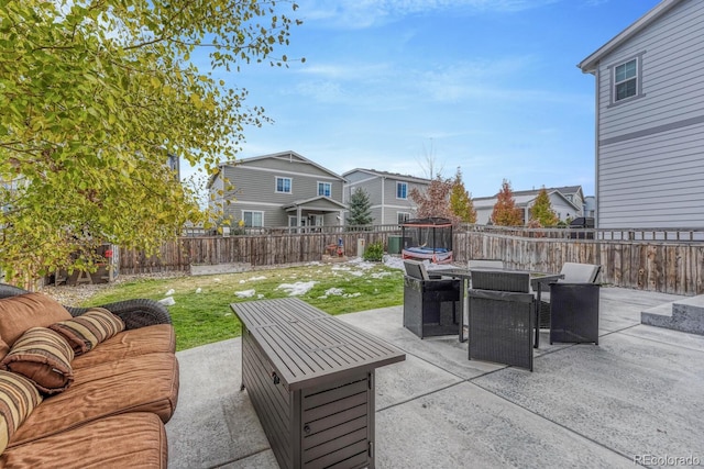 view of patio / terrace featuring an outdoor hangout area and a trampoline