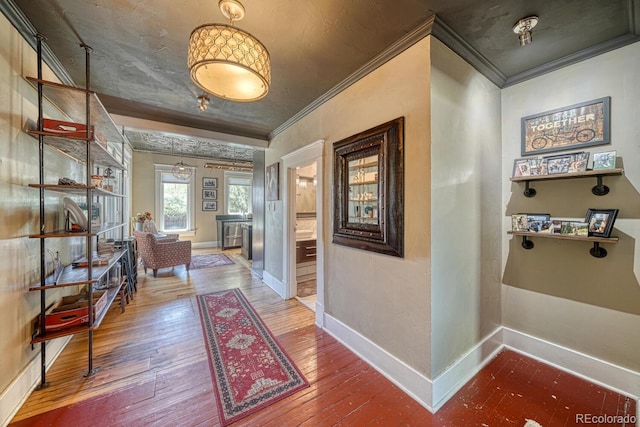 403 Scott St, Salida, CO 81201 - hall with ornamental molding, hardwood / wood-style floors, and baseboards