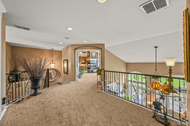 8518 High Rdg, Castle Pines, CO 80108 - hallway with carpet flooring, recessed lighting, and healthy amount of natural light