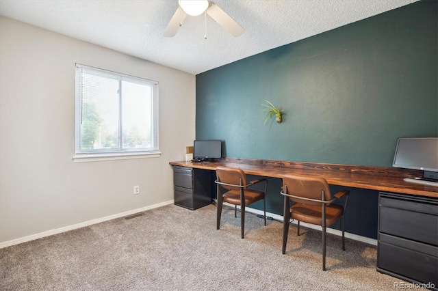 5007 S Richfield Cir, Aurora, CO 80015 - office area with light colored carpet, a ceiling fan, baseboards, and a textured ceiling