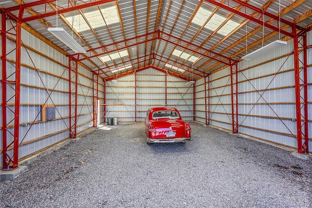 garage with metal wall