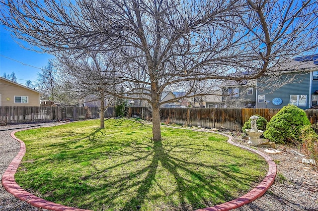 view of yard with a fenced backyard