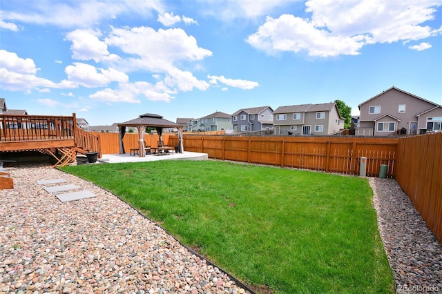 10511 Desert Bloom Way, Colorado Springs, CO 80925 - fenced backyard with a gazebo, a residential view, a patio area, and a deck