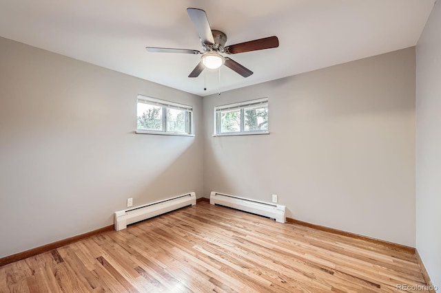 1824 S Columbine St, Denver, CO 80210 - empty room featuring baseboard heating, ceiling fan, light wood-type flooring, and baseboards