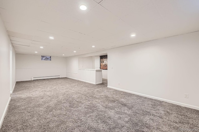 1824 S Columbine St, Denver, CO 80210 - finished below grade area featuring a baseboard heating unit, carpet, baseboards, and recessed lighting