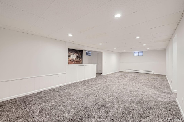1824 S Columbine St, Denver, CO 80210 - below grade area with baseboard heating, carpet floors, recessed lighting, and baseboards