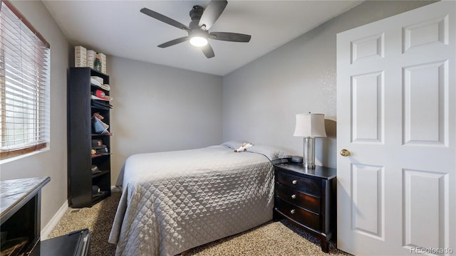 bedroom with carpet and ceiling fan