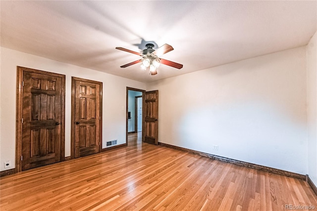 1325 N Foote Ave, Colorado Springs, CO 80909 - unfurnished bedroom featuring baseboards, light wood-type flooring, and a ceiling fan