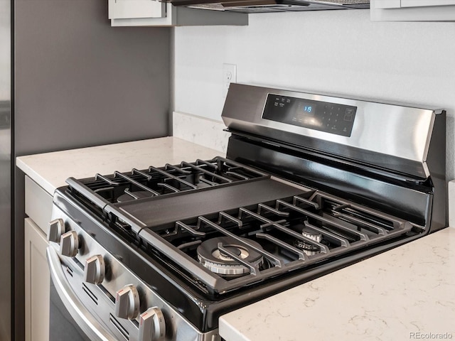 2036 S Holly St Unit 4, Denver, CO 80222 - details featuring light stone counters and stainless steel gas stove
