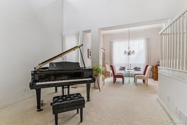 9411 E Hidden Hill Ln, Lone Tree, CO 80124 - living area featuring light carpet and a chandelier