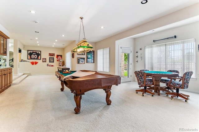 9411 E Hidden Hill Ln, Lone Tree, CO 80124 - rec room with billiards table, light carpet, and recessed lighting